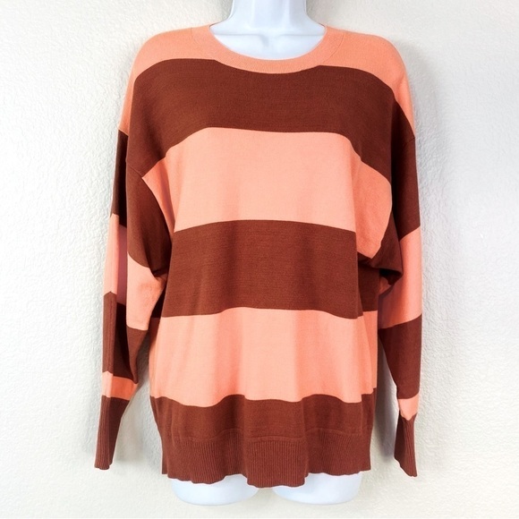 LOFT Wide Striped Poncho Sweater Peach/Sand Size XXS - Picture 2 of 9